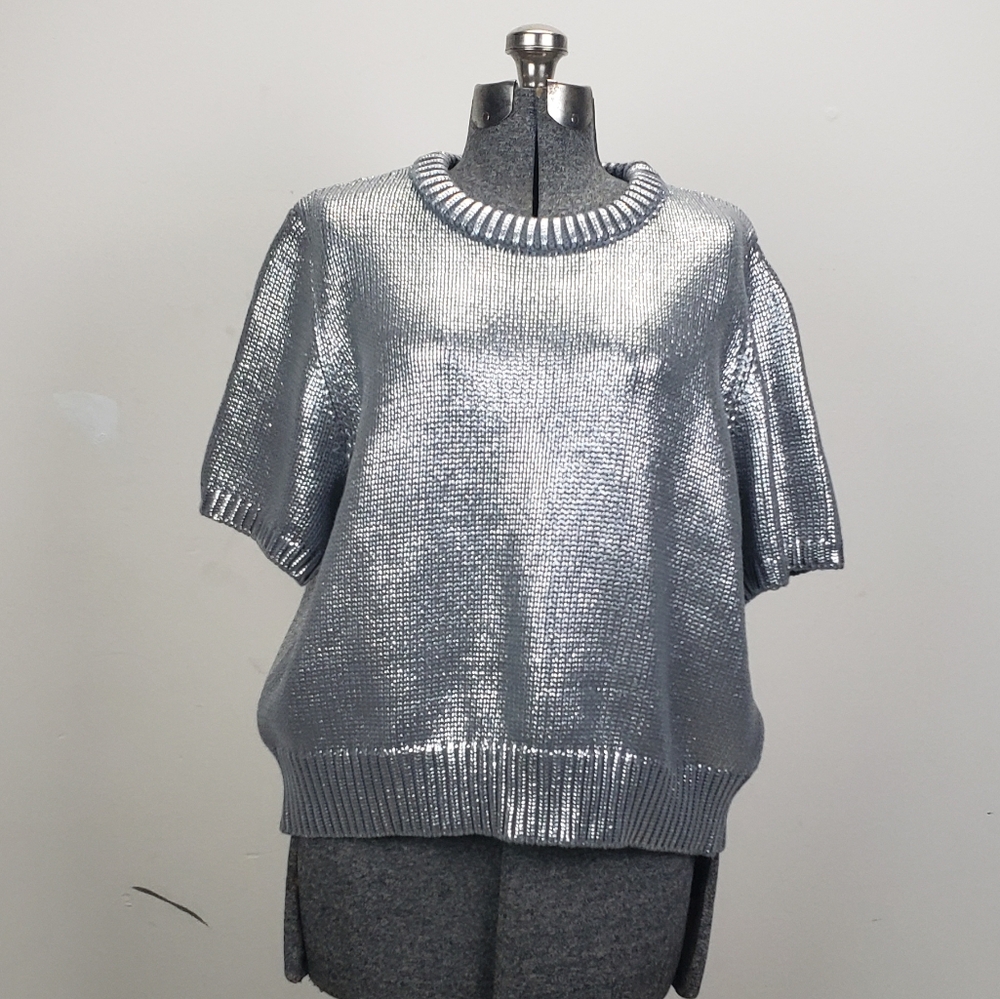 Future Collective Silver Metallic Short Sleeve Blouse!